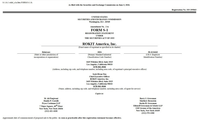 Rokit Healthcare’s amended Form S-1 registration statement filed with the U.S. SEC (Source: U.S. Securities and Exchange Commission)