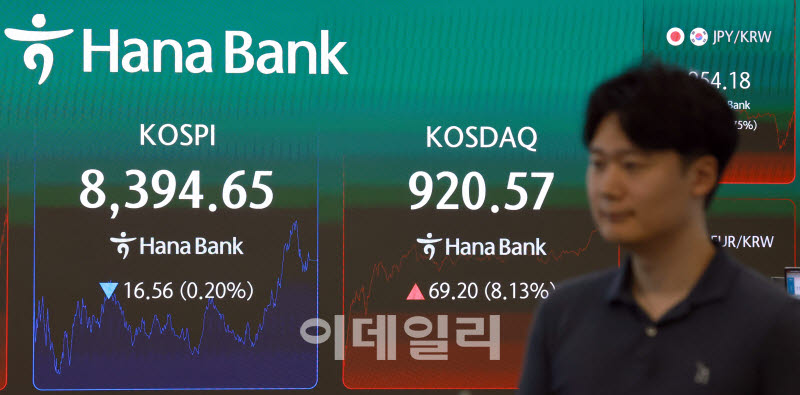코스피와 코스닥 시장 희비가 엇갈린 29일 서울 중구 하나은행 본점 딜링룸에서 딜러들이 업무를 보고 있다. (사진=이데일리 방인권 기자)