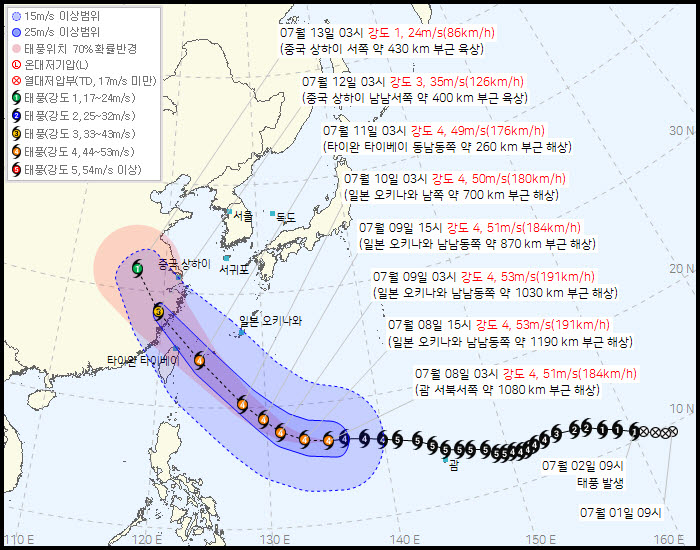태풍 바비 경로 (사진=기상청 제공)