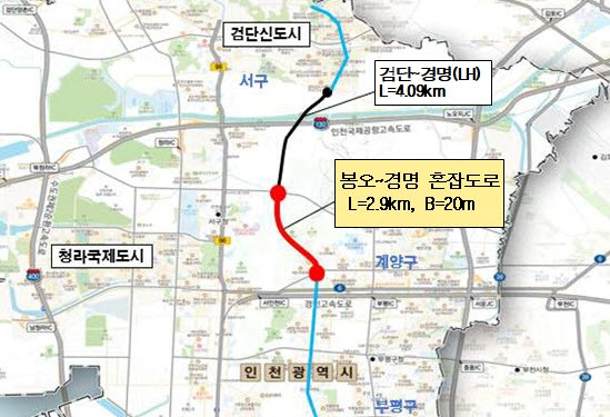 인천 봉오대로~경명대로 연결 도로 신설사업 위치도. (자료 = 인천시 제공)