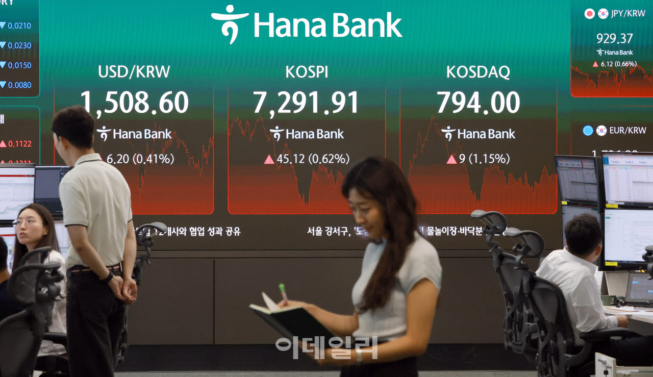 9일 서울 중구 하나은행 본점 딜링룸에서 딜러들이 업무를 보고 있다. (사진=방인권 기자)