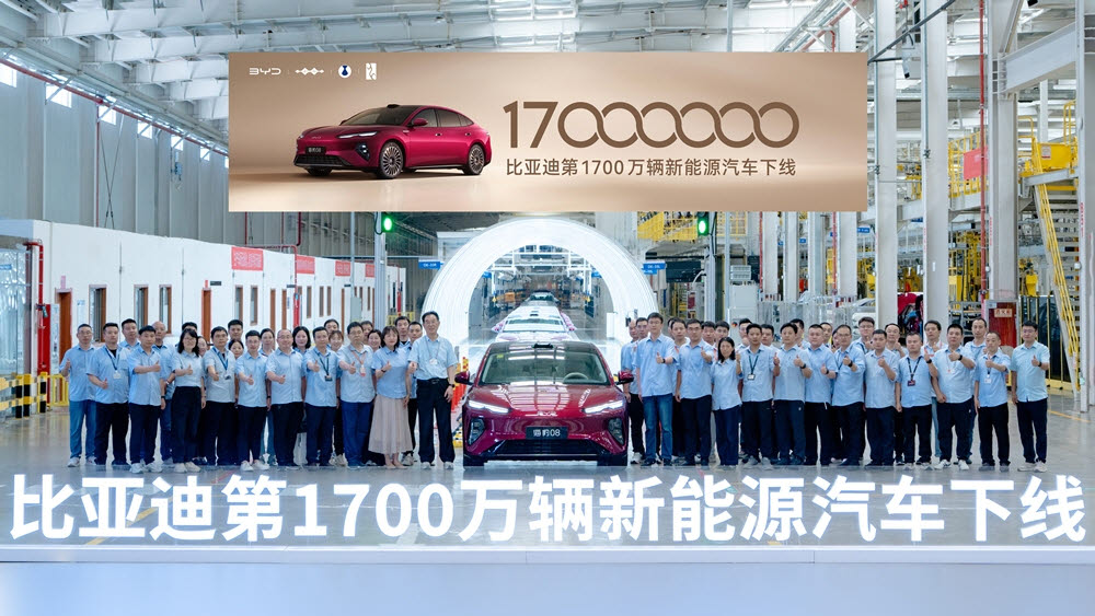 BYD, 세계 최초 전기차 누적 1700만대 생산