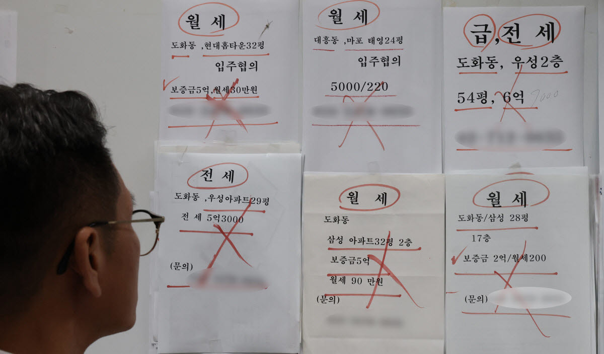 서울 부동산 중개업소에 붙은 전월세 안내문_기사의 특정 내용과 관련 없음. [연합뉴스 자료사진]