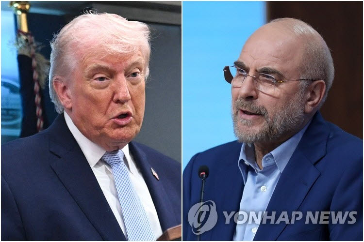 트럼프 미국 대통령(왼쪽)과 모하마드 바게르 갈리바프 이란 의회 의장. (사진=연합뉴스)