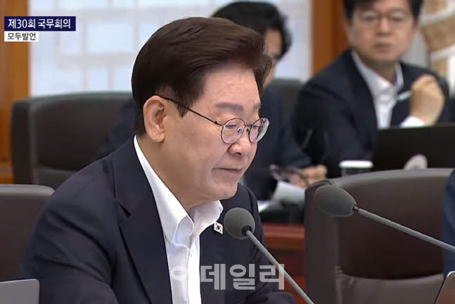 14일 국무회의에서 모두발언을 하는 이재명 대통령 (유튜브 화면 캡처)