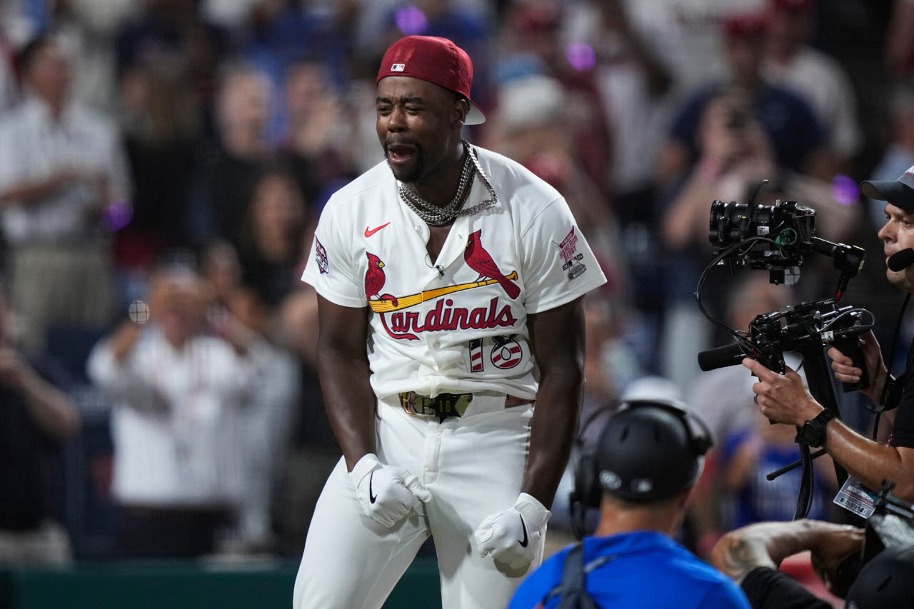 세인트루이스 카디널스의 조던 워커가 MLB 올스타전 홈런더비에서 우승을 확정지은 뒤 기뻐하고 있다. 사진=AP PHOTO