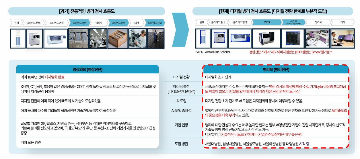 영상진단과 병리진단의 AI, 디지털 전환 비교 현황.(이미지=리노빗)