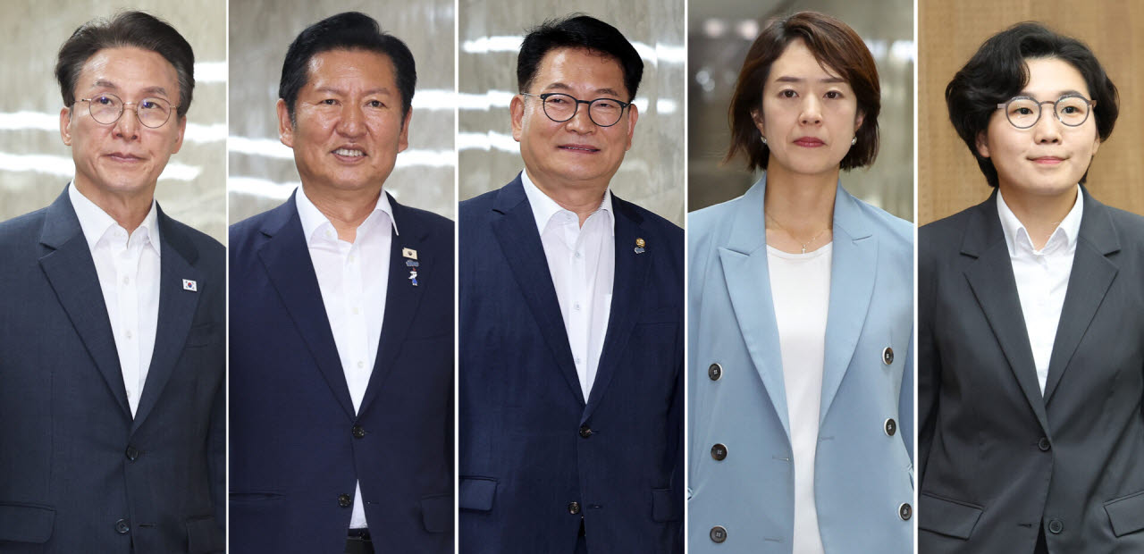 더불어민주당 당권주자 김민석·정청래·송영길·고민정·김보미(사진=뉴시스)