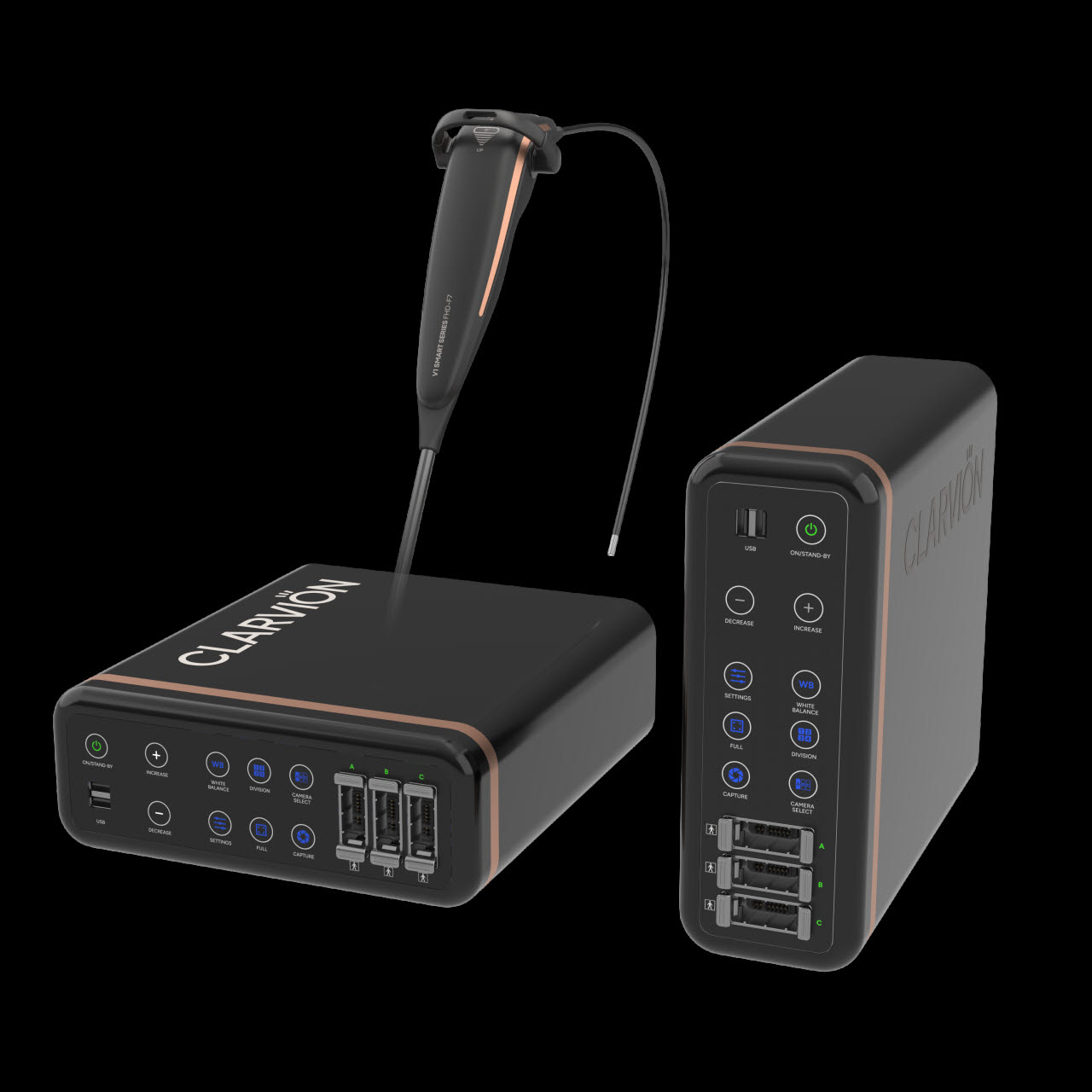 (상단)연성비디오내시경 'FHD-F7', (하단)차세대 내시경 영상시스템 'V1 Smart PRO'. (이미지=동아참메드)
