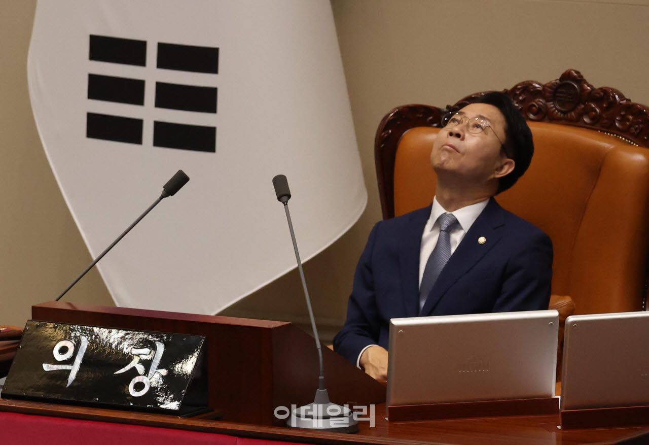 [포토]'무제한토론에 피곤한 조정식 국회의장'