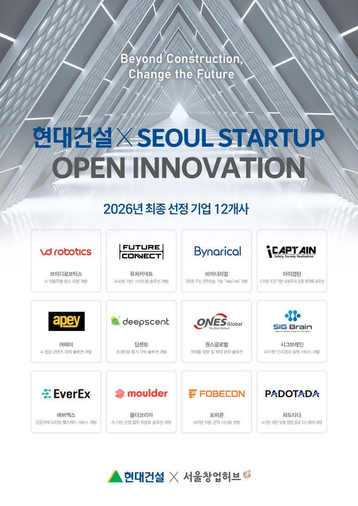 현대건설, AI 스타트업 12곳 선정…