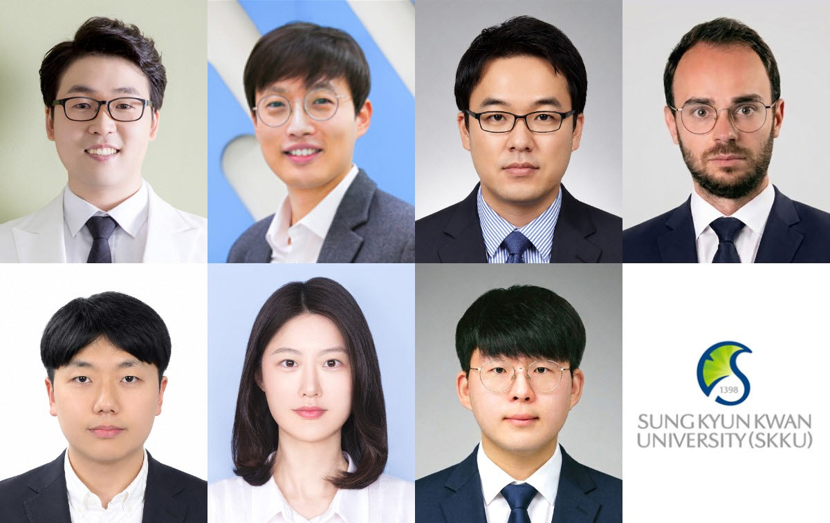 (위, 왼쪽부터) 성균관대 강보석 교수, 아주대 황종국 교수, 인천대 박영돈 교수, 발렌시아 대학 호아킨 칼보 교수 (아래, 왼쪽부터) 아주대 김성욱 박사, 성균관대 서정민 박사, 윤병식 연구원 ※사진=성균관대