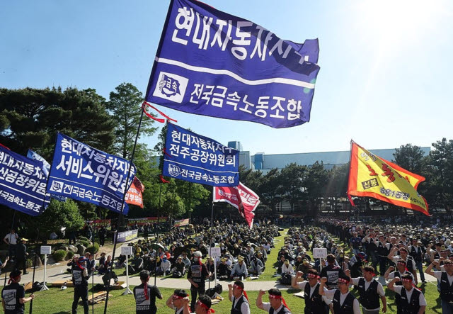출정식 여는 현대차 노조. (사진=연합뉴스)