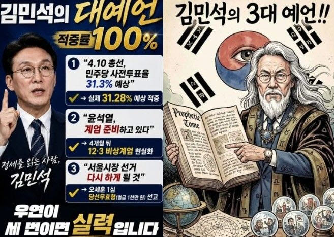 온라인 상에서 김민석 전 국무총리가 과거 정치 현안을 두고 했던 예측성 발언들이 '김민석 대예언'이름으로 확산 중이다. (사진=사회관계망서비스)