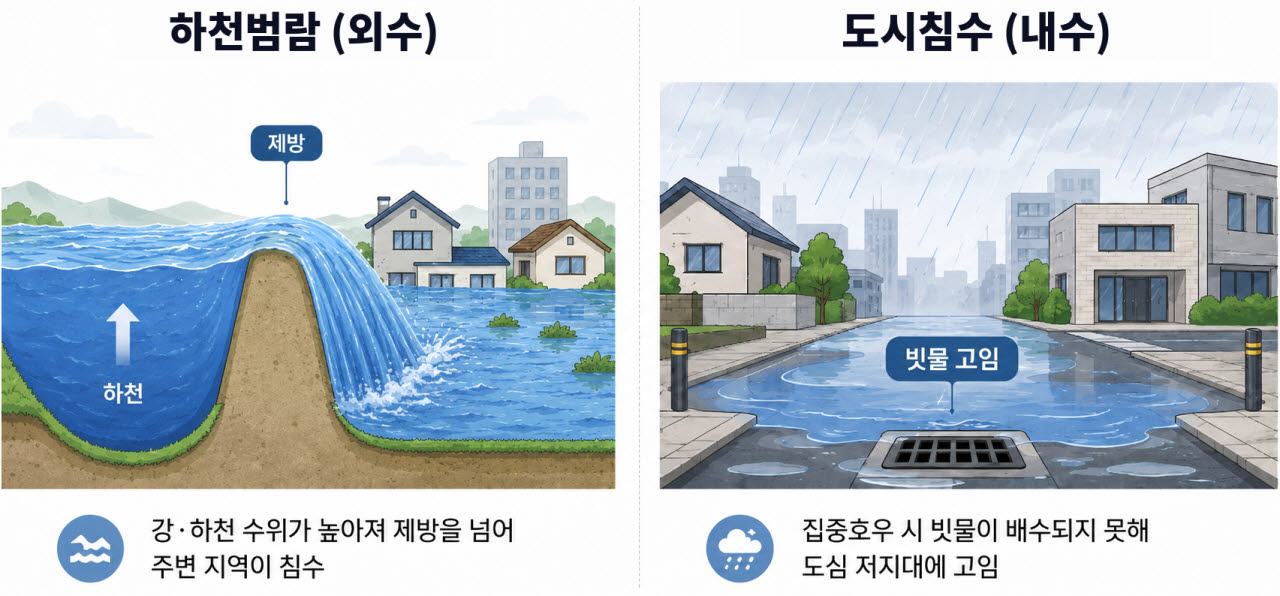 하천범람과 도시침수의 개념도.(사진=경기연구원)