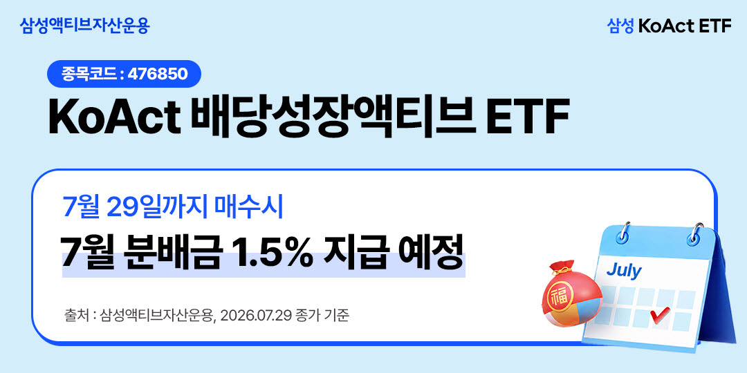 삼성액티브, ‘KoAct 배당성장액티브’ 1% 특별분배 추가 지급