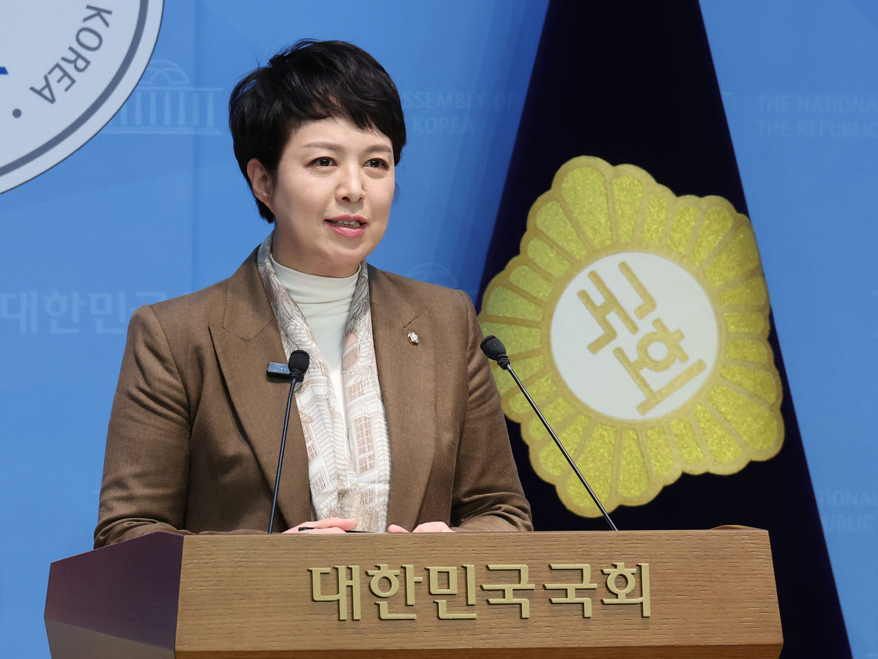 지난해 11월 김은혜 국민의힘 의원이 20일 서울 여의도 국회 소통관에서 예산안, 부동산 대책 등 현안 관련 기자회견을 하고 있다.(사진=연합뉴스)