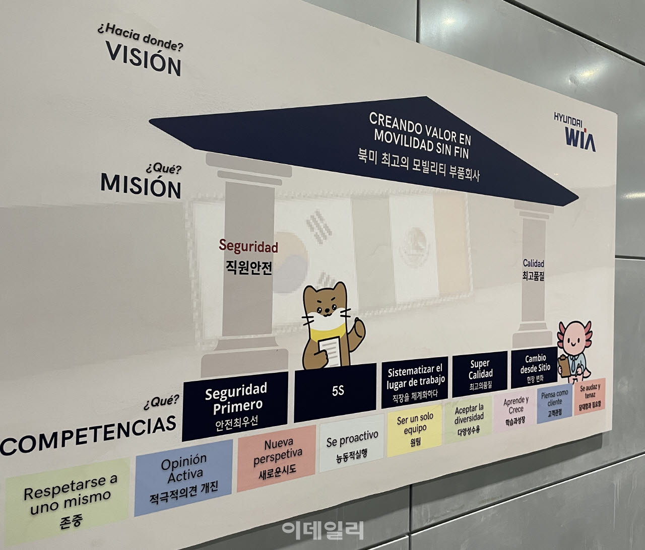 안전과 최고 품질을 기둥 삼아 북미 최고의 모빌리티 부품회사가 된다는 비전이 담긴 게시판 모습. (사진=허윤수 기자)