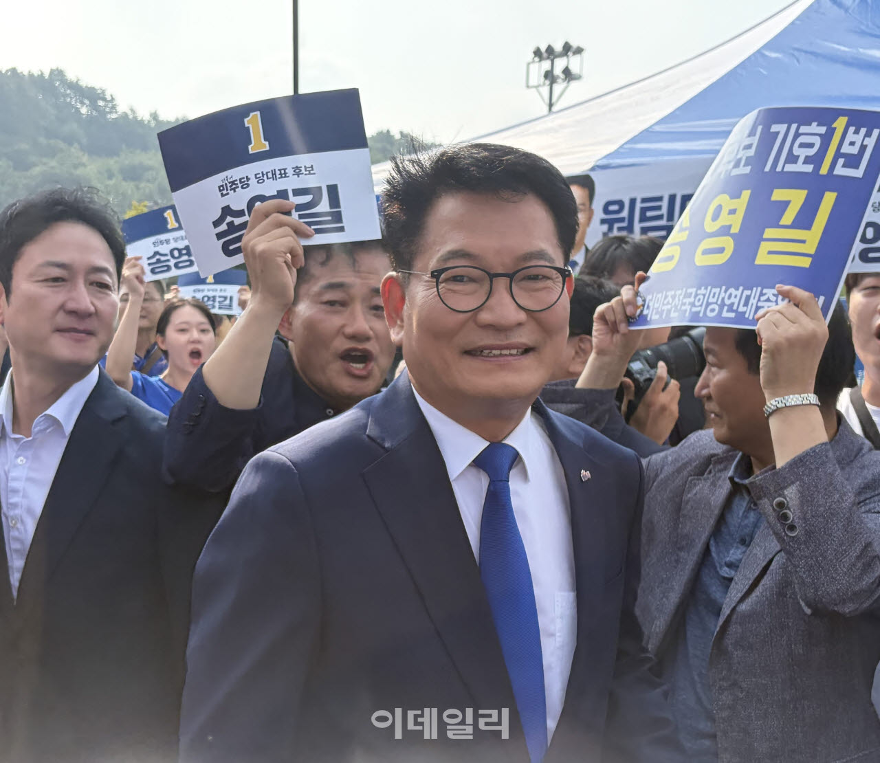 송영길 더불어민주당 당대표 후보가 1일 오전 충남 공주 충청남도교통연수원에서 열린 8·17 전당대회 첫 순회경선 합동연설회에 참석하고 있다.(사진=공지유 기자)