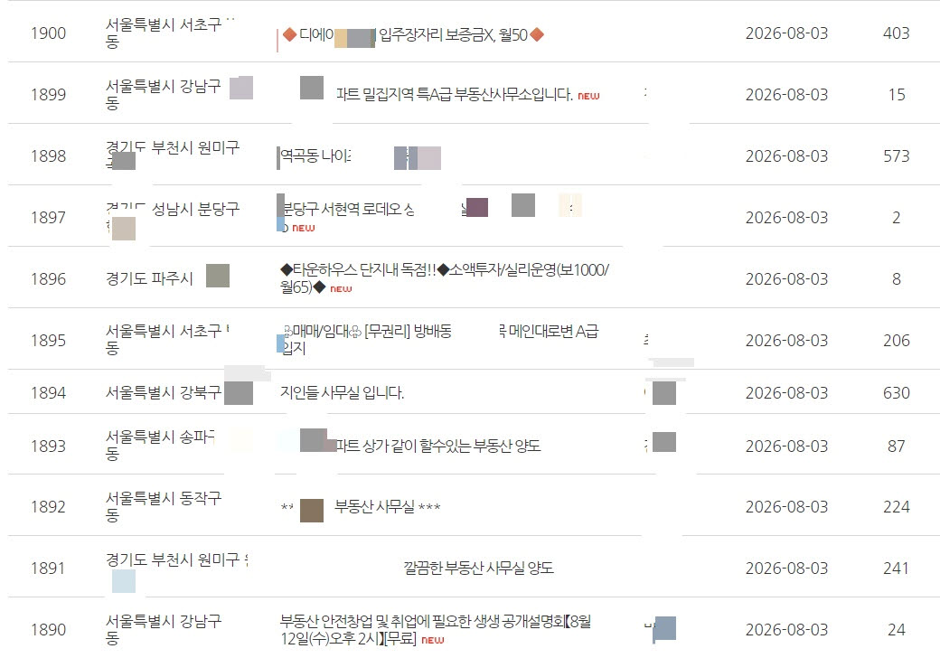3일 한국공인중개사협회 홈페이지 내 사무소 매매(양도) 게시판에 매매나 양도를 원하는 글이 다수 올라와 있다. (사진=협회 홈페이지 갈무리)