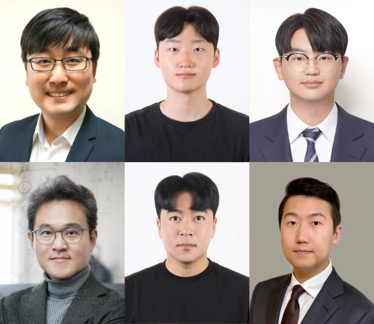 (위, 왼쪽부터) 성균관대 화학공학부 김정규 교수, 홍원태 박사과정생, 가톨릭대 김준영 교수  (아래, 왼쪽부터) 성균관대 화학공학부 이상욱 교수, 조성찬 박사후연구원, KIST 고재현 박사 ※사진=성균관대