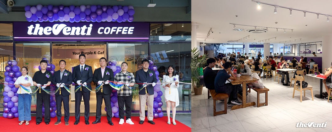 더벤티 필리핀 1호점 ‘더벤티 커피 글로리에타점’ 오픈식(왼쪽)과 매장 내부. (사진=더벤티)