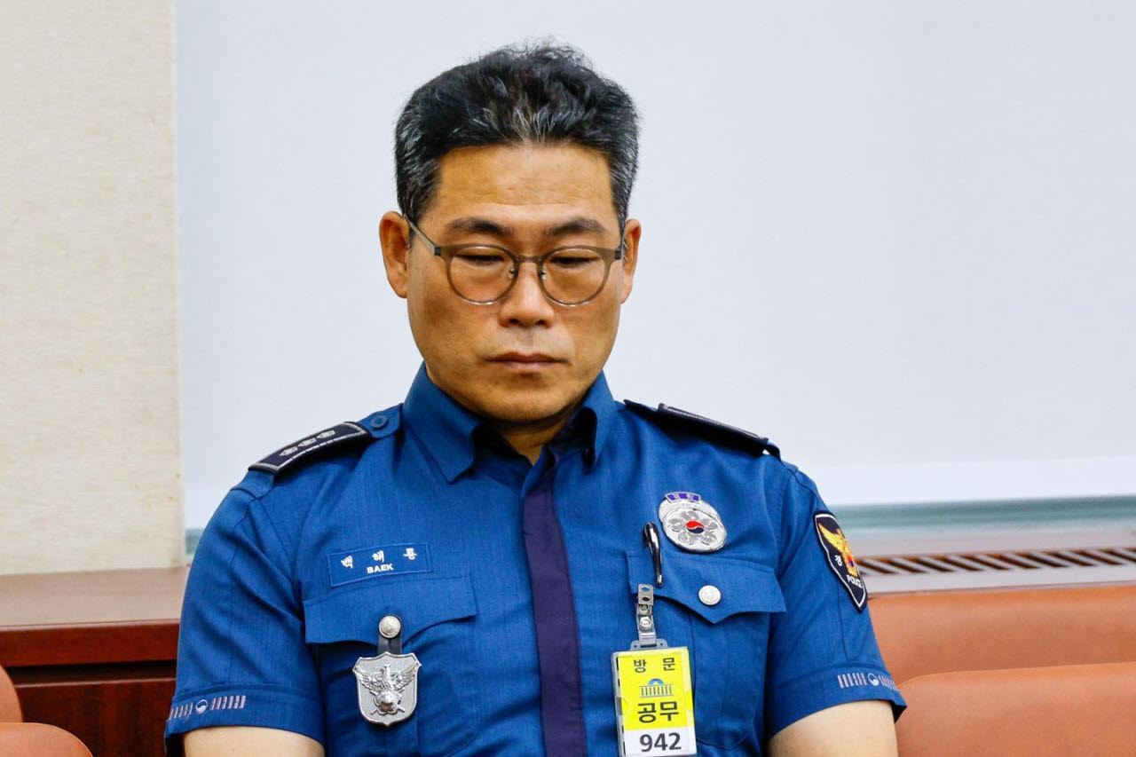 백해룡 경정이 지난 2024년 7월 서울 여의도 국회 행정안전위원회에서 열린 당시 조지호 경찰청장 후보자 인사청문회에 출석하고 있다. (사진=뉴스1).