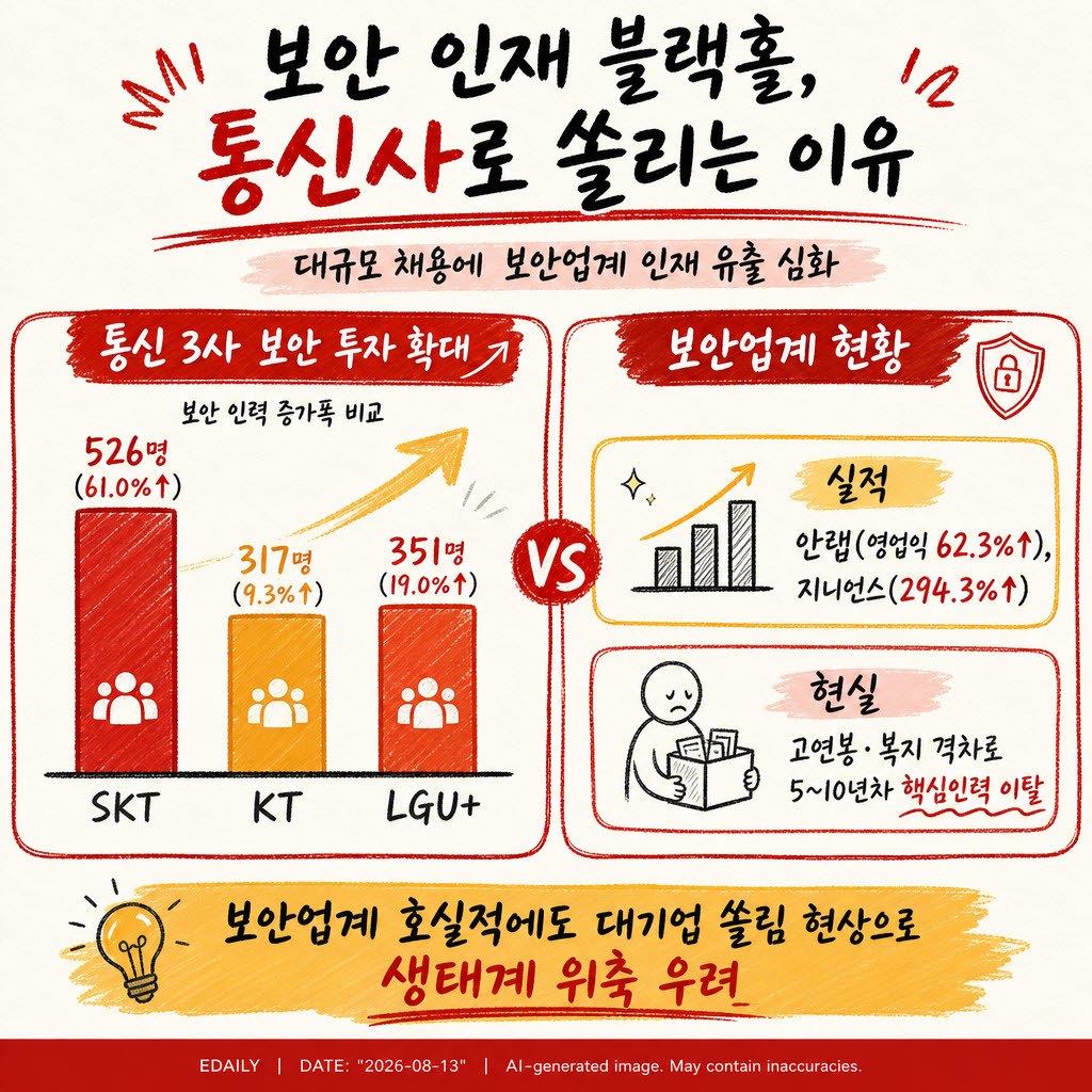 통신사 대규모 채용에 인력 유출 우려하는 보안업계[본 이미지는 AI 기술을 활용해 제작되었습니다.]