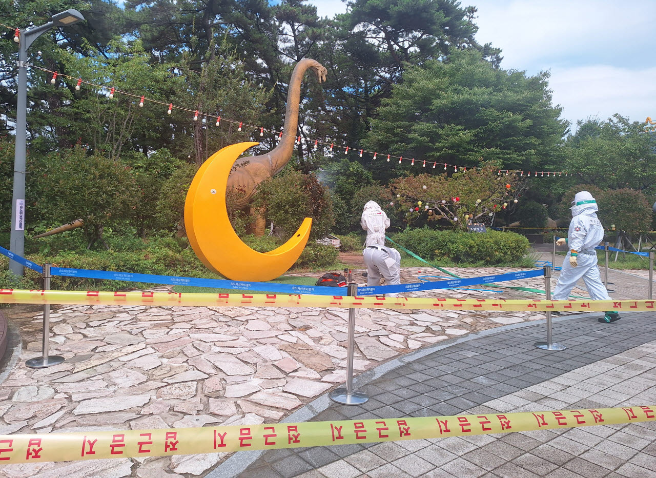 18일 부산 서구 송도 해상케이블카 인근에서 벌 쏘임 사고가 발생해 소방관들이 벌집을 제거하고 있다. (사진=부산소방재난본부)