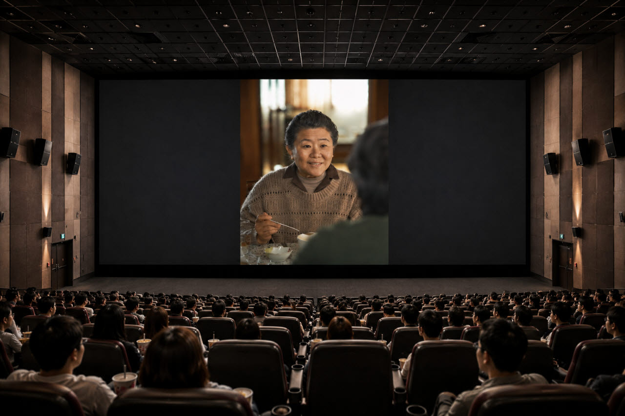 영화 '아버지의 집밥'이 극장에서 상영될 경우를 가정한 모습.(사진=챗GPT 생성 이미지, 레진엔터테인먼트, 부천국제판타스틱영화제)