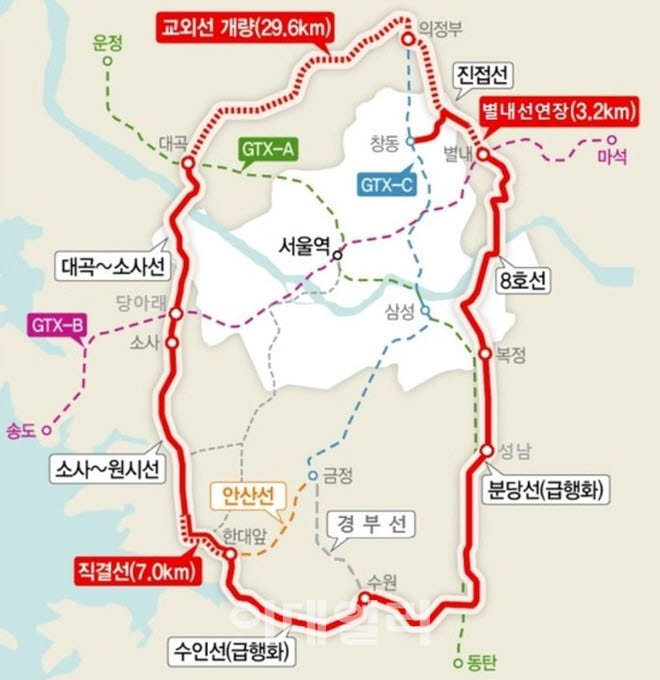 수도권순환철도망.(노선도=국토교통부)