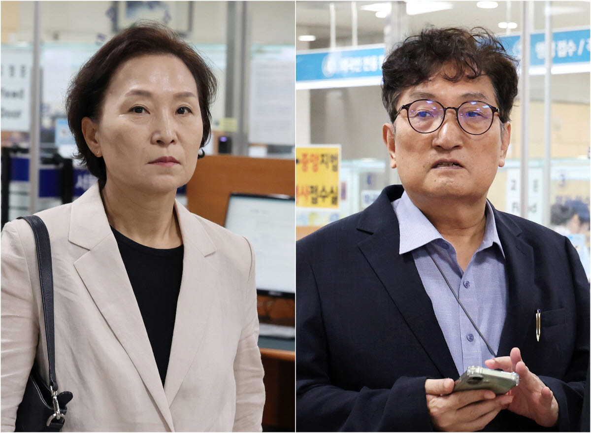 '취업 청탁 의혹'으로 기소된 김현미 전 국토부 장관(사진 왼쪽)과 노영민 전 대통령 비서실장이 지난 13일 서울 서초구 서울중앙지법에서 열린 1심 선고 공판에 각각 출석하고 있다. (사진=연합뉴스)