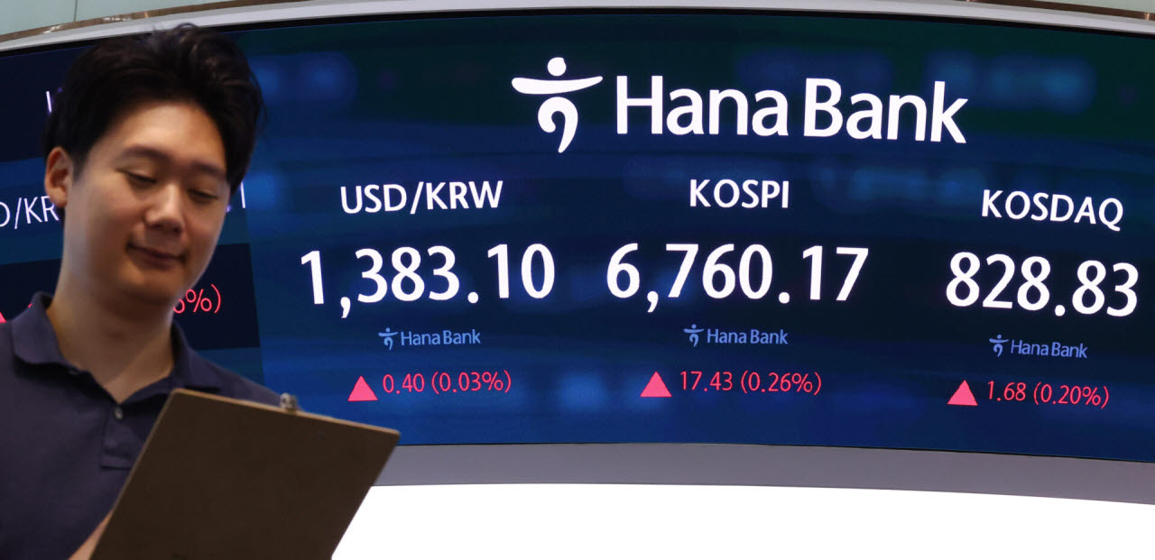 26일 서울 중구 하나은행 본점 딜링룸 전광판에 코스피 등이 표시돼 있다. (사진=뉴시스)