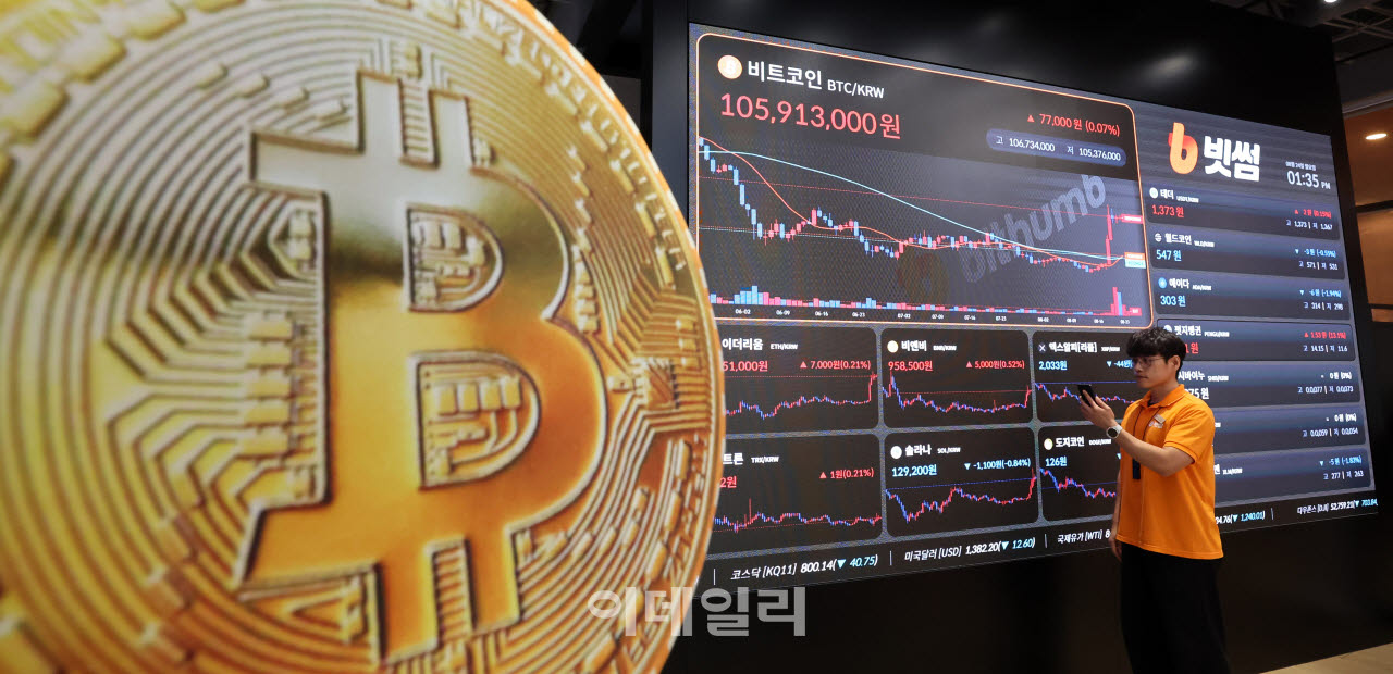 서울 서초동 빗썸 강남라운지 시세 전광판에 비트코인을 비롯한 주요 가상화폐 시세가 표시되고 있다. (사진=이데일리 방인권 기자)