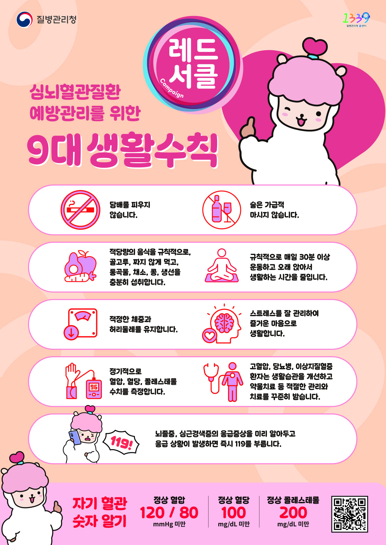 심뇌혈관질환 예방관리를 위한 9대 생활수칙(질병관리청)