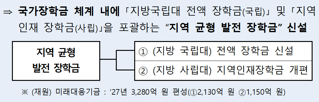 지역 균형 발전 장학금 신설 계획(자료: 교육부)