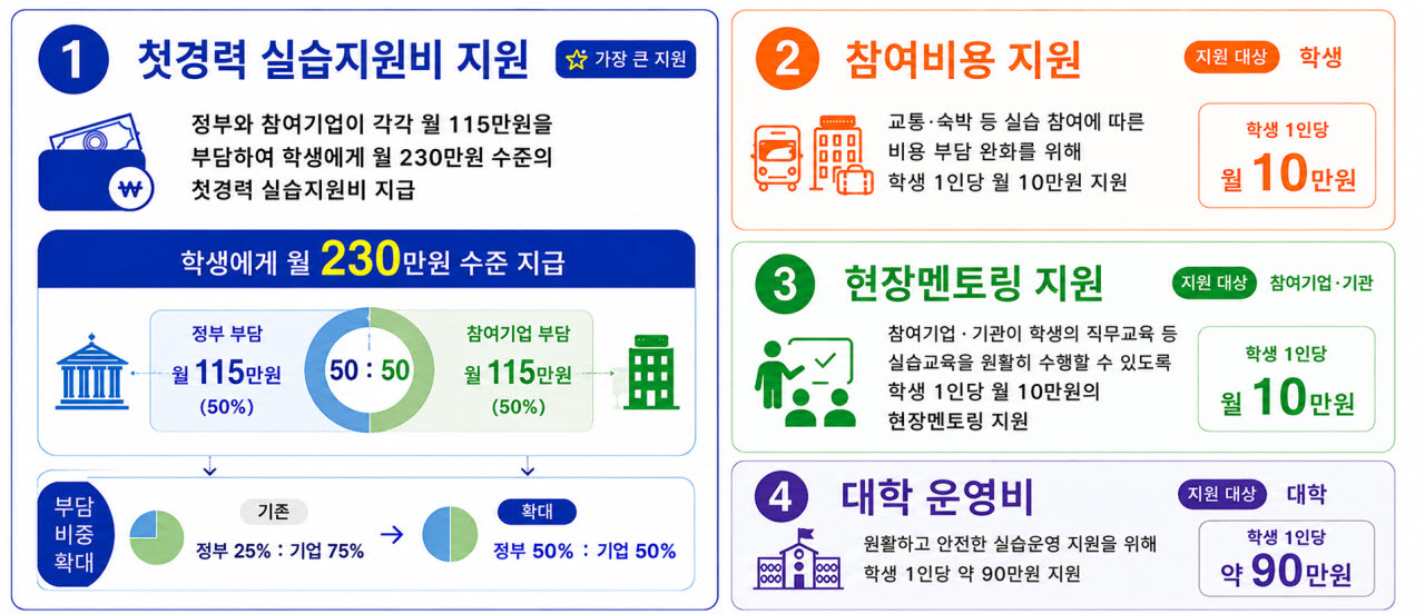 대학생 첫 경력 프로젝트 주요 지원 내용(자료: 교육부)