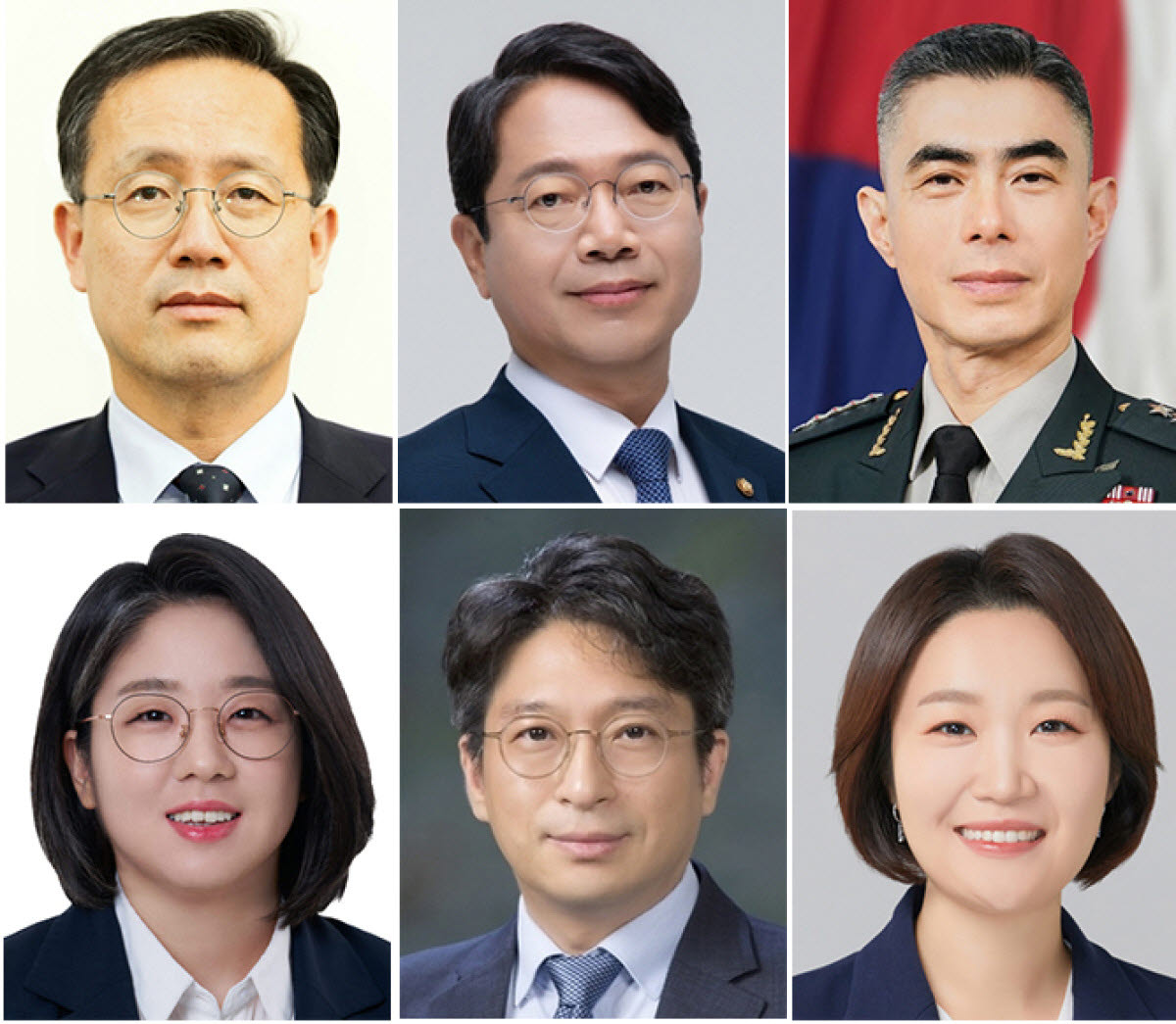 청와대는 이재명 대통령이 30일 경제부총리 겸 재정경제부 장관을 포함한 6곳의 장관 후보자를 지명했다고 밝혔다. 윗줄 왼쪽부터 재정경재부 장관 후보로 지명된 이형일 1차관, 법무부 장관 후보로 지명된 더불어민주당 김승원 의원, 국방부 장관 후보로 지명된 강신철 전 연합사 부사령관. 아랫줄 왼쪽부터 성평등가족부 장관 후보로 지명된 기본소득당 용혜인 의원, 국토부 장관 후보로 지명된 홍지선 2차관, 중소벤처기업부 장관 후보로 지명된 민주당 이소영 의원.