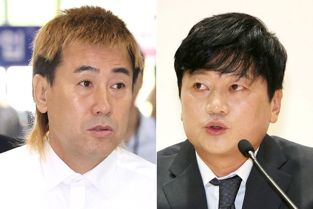 김병지(왼쪽) 대한축구협회 부회장과 박문성 해설위원. 사진=연합뉴스. 뉴스1