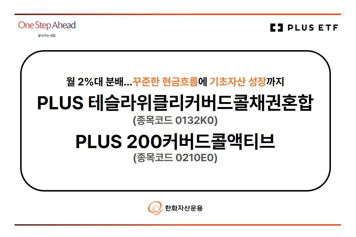한화운용, PLUS 커버드콜 ETF 2종 '월 2%대 분배' 주목
