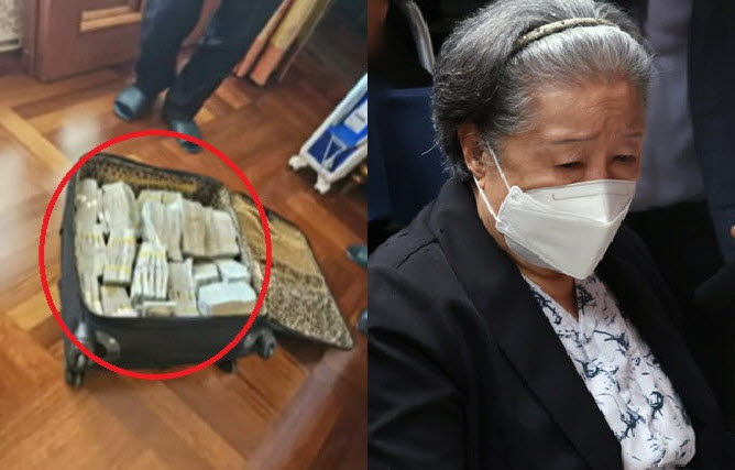 한학자 통일교 총재 집 개인 금고에서 발견된 현금 다발(왼쪽)과 한학차 총재의 모습.(사진=YTN 캡처/연합뉴스)