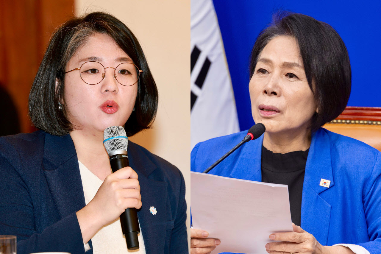 용혜인 기본소득당 의원(왼쪽)과 최민희 더불어민주당 최고위원. (사진=연합뉴스)