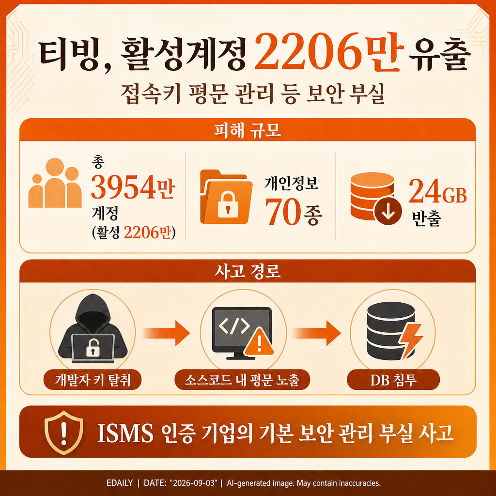 과학기술정보통신부 민관합동조사단은 3일 티빙 침해사고 조사 결과를 발표하고 총 3954만개 계정(중복 포함)이 유출된 것으로 확인됐다고 밝혔다. 이 가운데 로그인이 가능한 활성화 계정은 2206만개다.(사진=챗GPT)