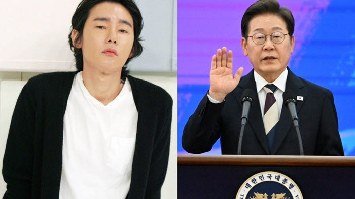 작가 겸 방송인 허지웅씨와 허 씨가 자신의 인스타그램에 게시한 이재명 대통령 취임 선서 당시 모습(사진=허지웅씨 인스타그램 / 연합뉴스)