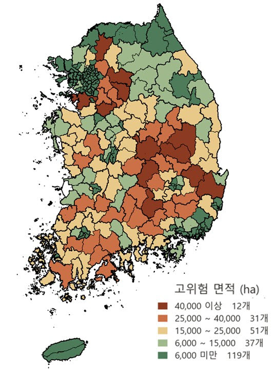 추석 성묘객 고위험 시군 분포도. (그래픽=국립산림과학원)