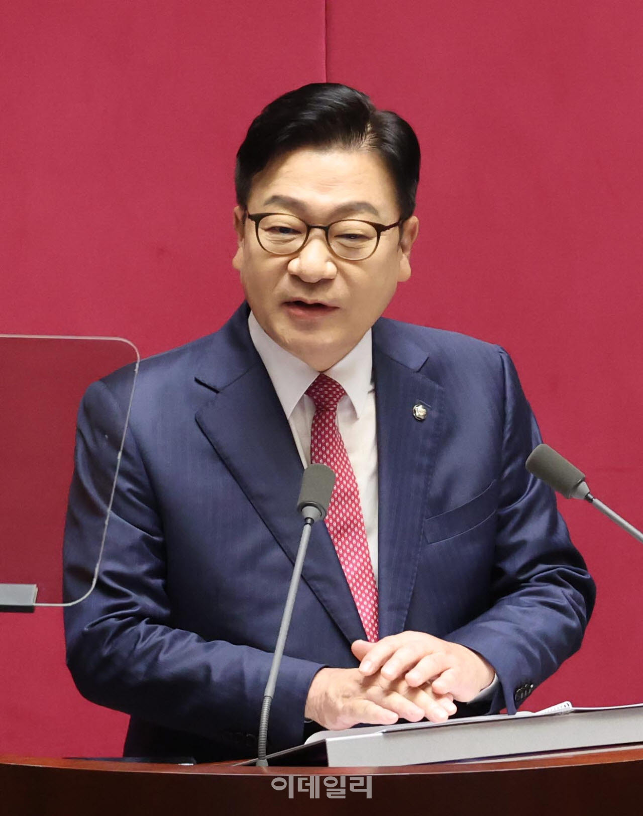 정점식 국민의힘 원내대표가 8일 서울 여의도 국회에서 열린 제439회국회(정기회) 제4차 본회의에서 교섭단체 대표연설을 하고 있다. (사진=노진환 기자)