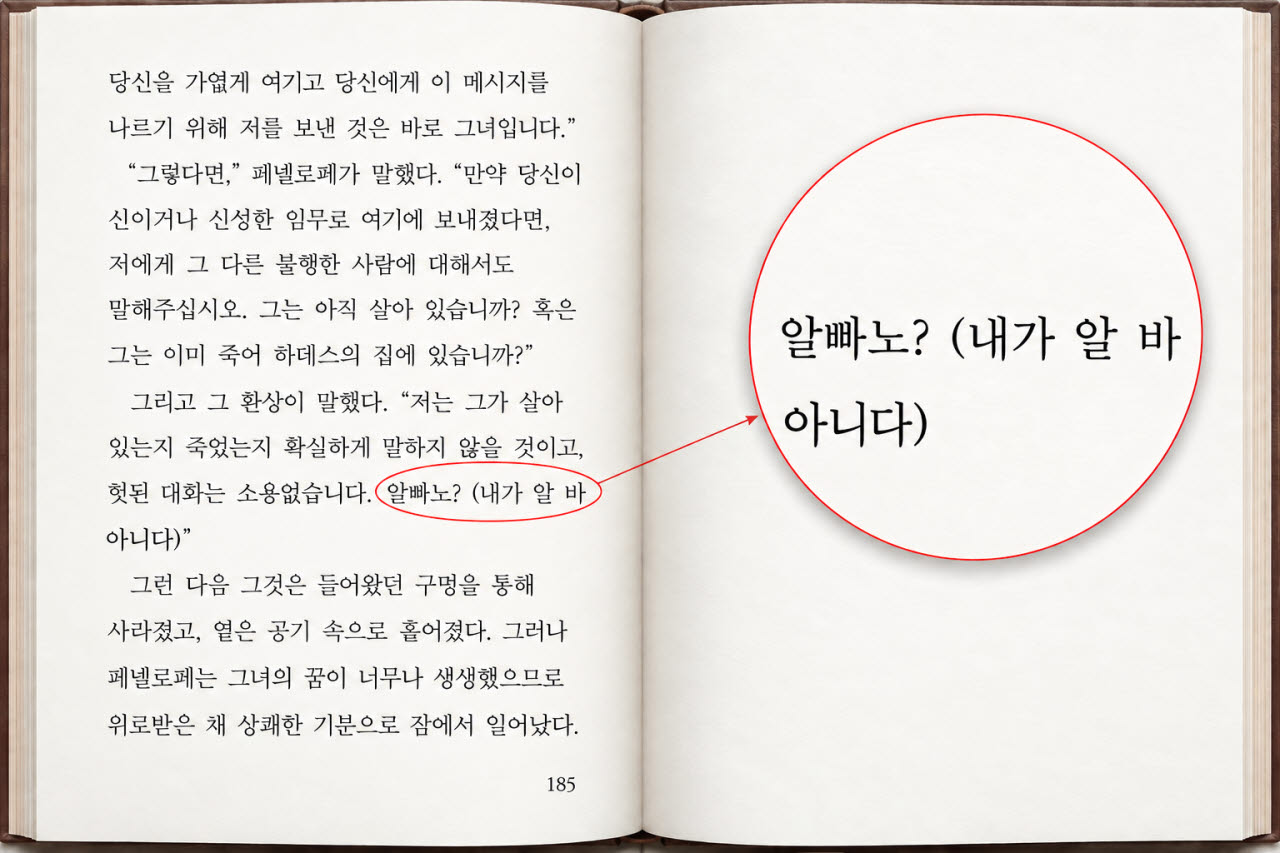 제미나이가 번역한 B출판사의 '오디세이아'에는 인터넷 신조어인 '알빠노'가 등장한다(이미지=생성형AI).