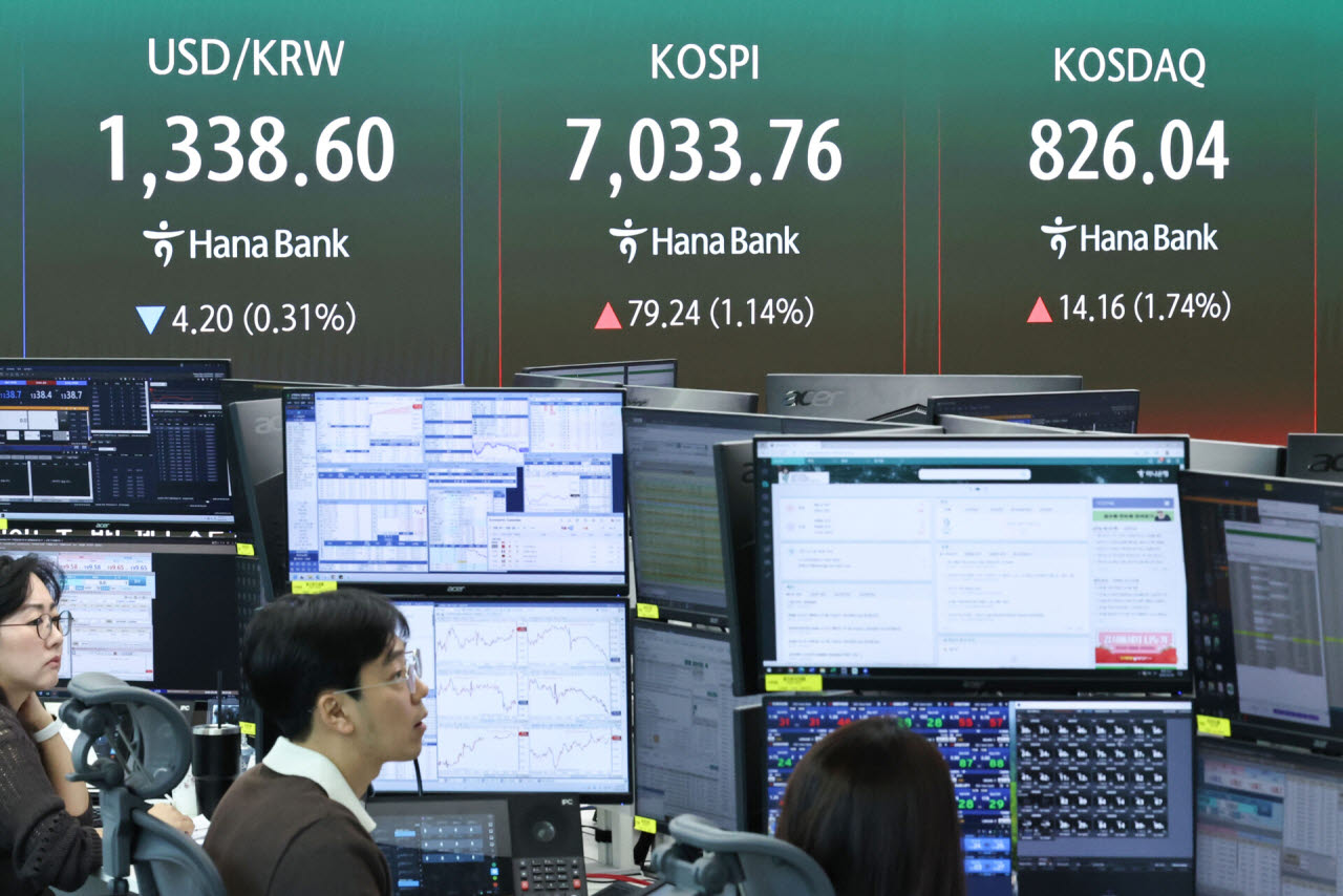 9일 오전 서울 중구 하나은행 딜링룸 전광판에 코스피 지수 등 시황이 표시되고 있다. (사진=뉴스1)