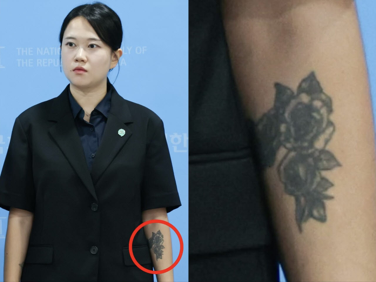 김진서 기본소득당 부대변인 '꽃문신'.(사진=뉴시스)