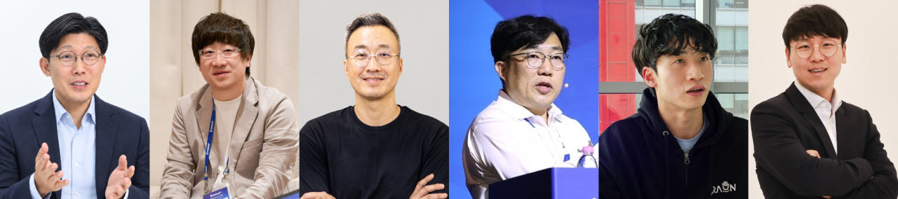 김혁준 나루씨큐리티 대표, 강병탁 AI스페라 대표, 박관순 티오리 CISO, 박태환 안랩 ACSC 본부장, 김동민 라온시큐어 화이트햇센터 팀장, 조성민 NHN 이사(정보보호실장) (사진 왼쪽부터) (사진=각사 제공)
